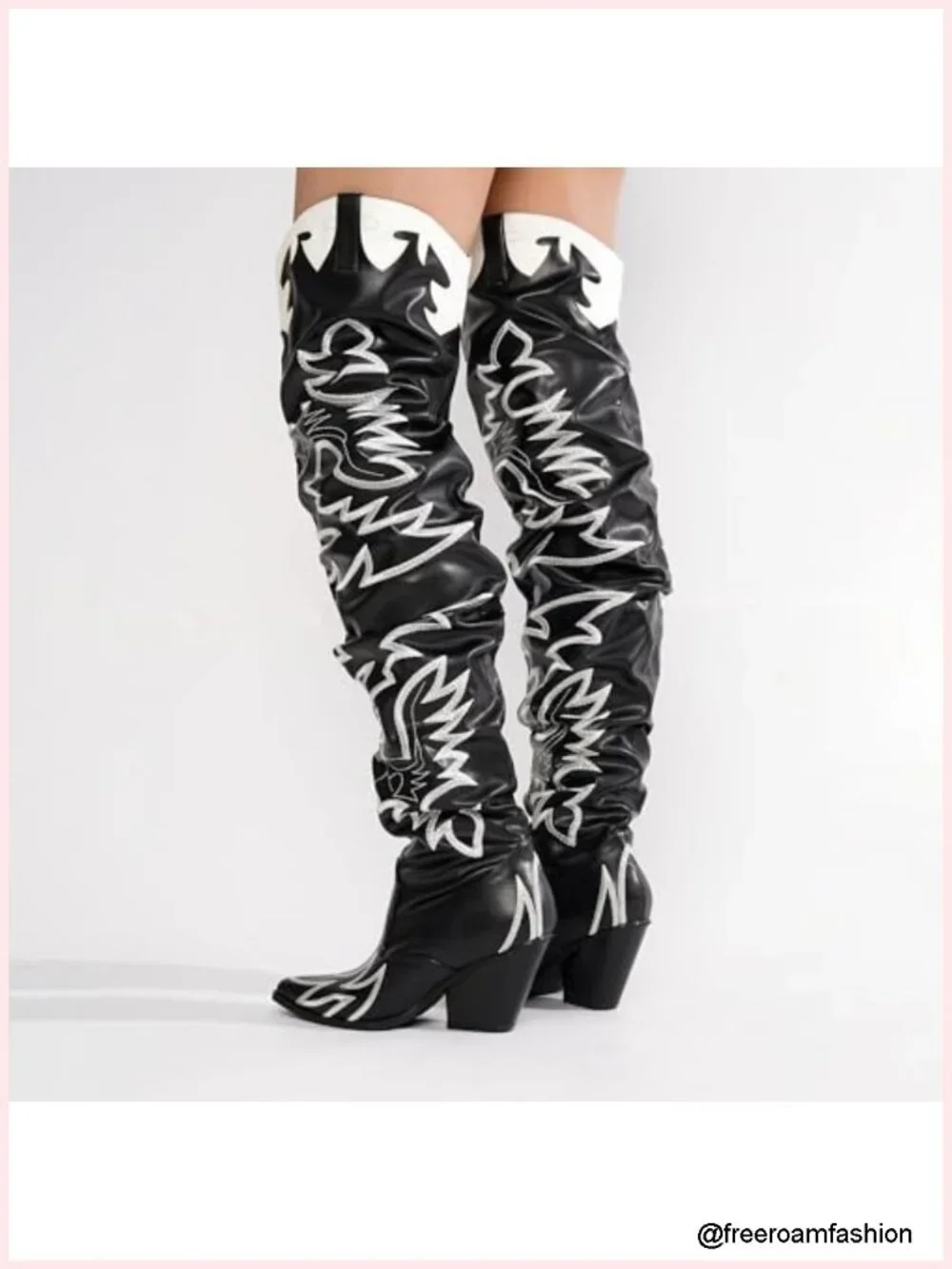 Women's Western Thigh High Over The Knee Cowgirl Boots Chunky Block Heel Faux